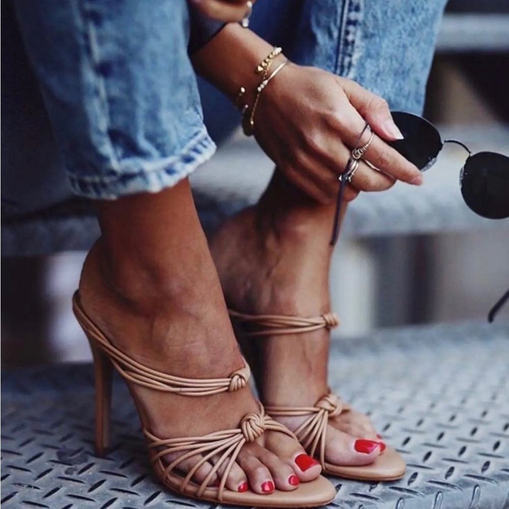 NIB: MODE COLLECTIVE Limitless Sandal/Strappy Heels, Tan Leather, Size 41 (EU)